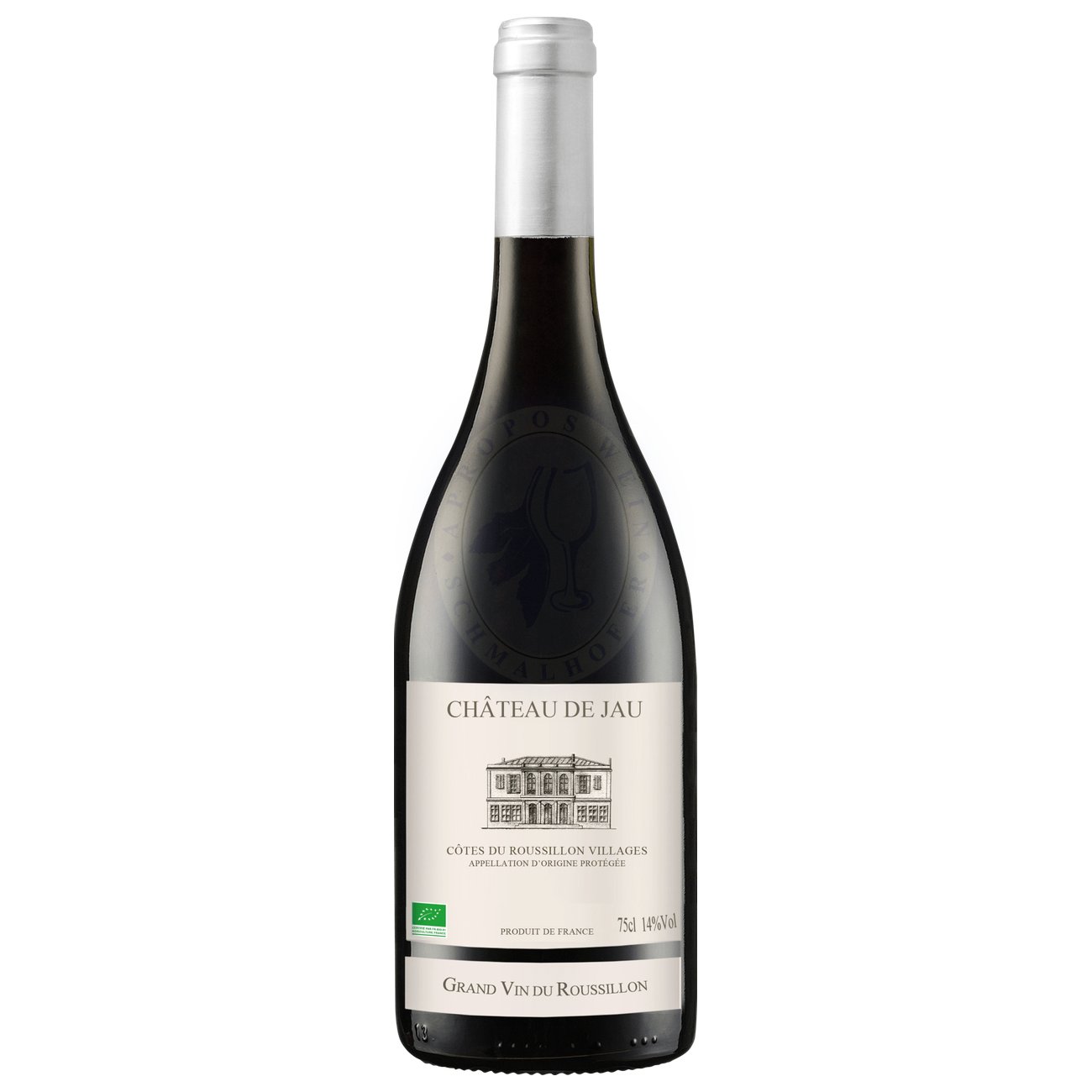 471947 Product Der Côtes du Roussillon Villages 2022 von Château de Jau präsentiert sich in einem tiefen Rubinrot mit violetten Reflexen. In der Nase entfalten sich komplexe Aromen von reifen roten Früchten wie Kirschen und Johannisbeeren, begleitet von würzigen Noten, die an orientalische Gewürze und mediterrane Kräuter erinnern. 3119460005160-2022