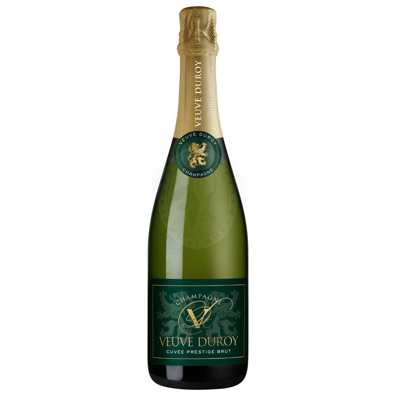 523184 Product Der Champagne Veuve Duroy Brut ist ein klassisch-eleganter Vertreter aus dem Herzen der Champagne, der mit feiner Perlage, klarer Frucht und ausgewogener Struktur überzeugt. Im Glas präsentiert er sich in einem leuchtenden, hellen Goldton mit lebendiger und fein aufsteigender Mousse. Die Nase ist frisch und duftig mit Aromen von grünem Apfel, Zitrusfrüchten und weißen Blüten, ergänzt durch feine Brioche- und Mandelnoten – ein Hinweis auf die traditionelle Flaschengärung und den Kontakt auf der Hefe. 3591449990016
