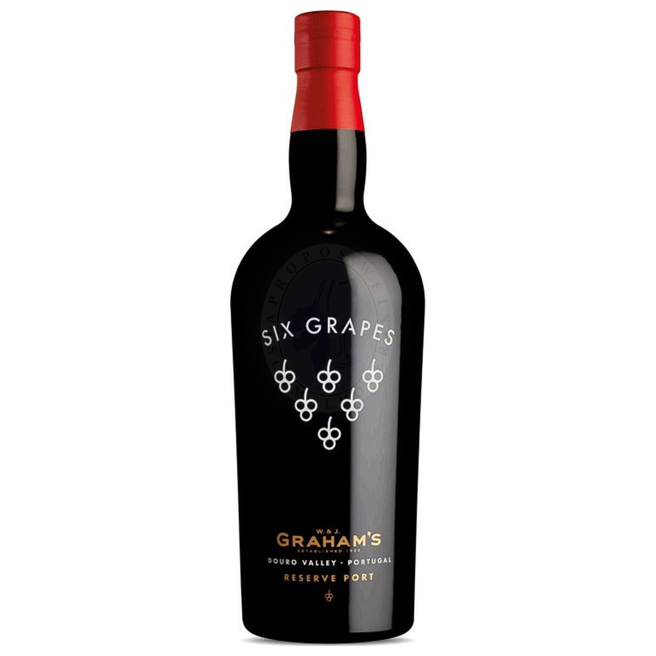 543479 Product Der Graham’s Six Grapes Reserve Port ist ein klassischer Douro-Port, der kräftig rubinrot im Glas leuchtet und bereits optisch seine Intensität andeutet. In der Nase entwickelt er ein tiefes Aroma von schwarzen Kirschen, Brombeeren und Pflaumen, untermalt von eleganten Noten von Cassis und Lakritze. 5010867400245