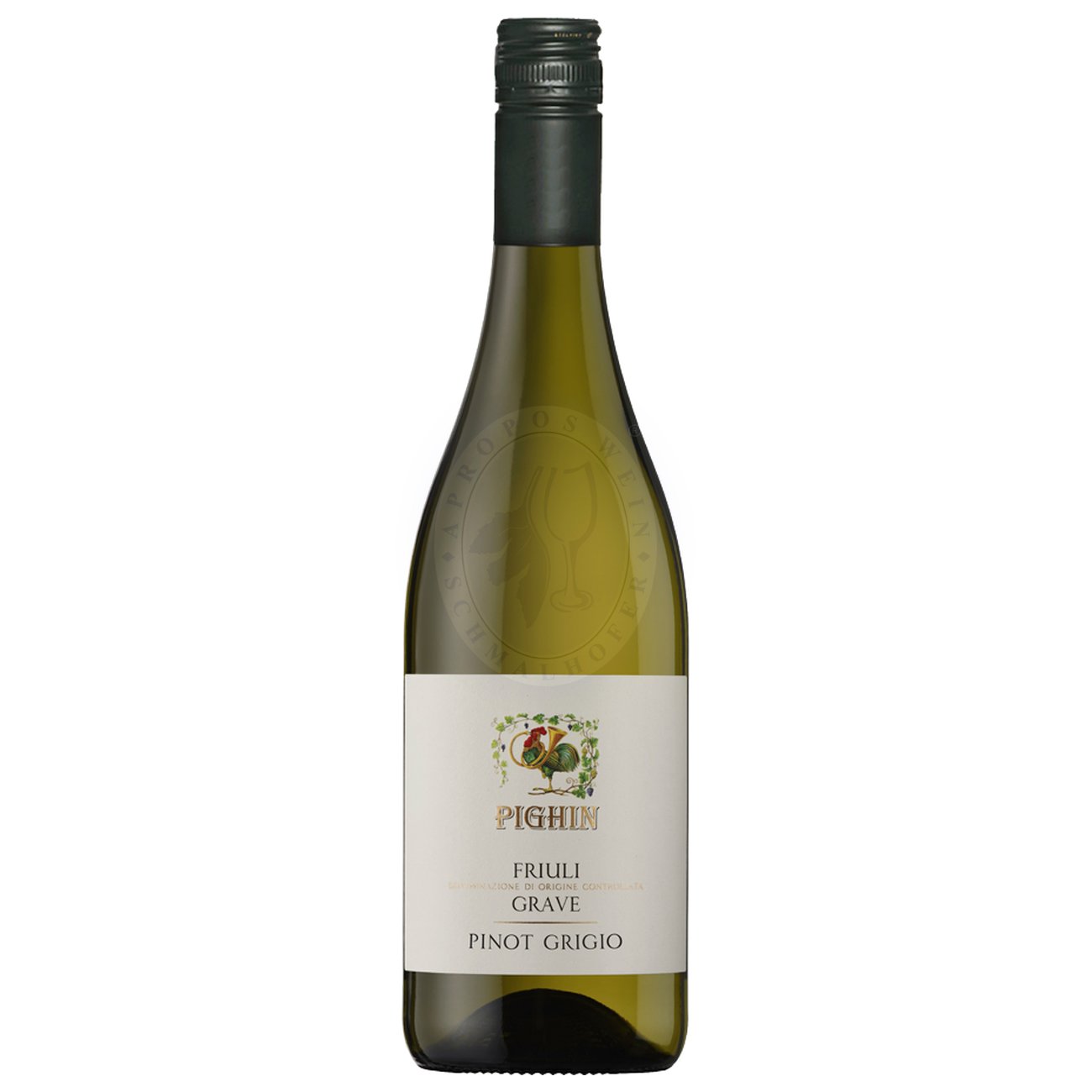 548857 Product Der Pighin Pinot Grigio Friuli DOC 2024 erstrahlt im Glas in einem hellen Strohgelb mit leicht bernsteinfarbenem Schimmer – ein deutliches Signal für Eleganz und Feinheit. In der Nase präsentiert er ein blumiges Bouquet mit Aromen von Banane, Ananas und Glyzinienblüten. 8005095010172-2024