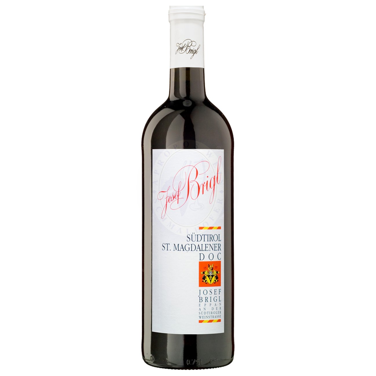 549217 Product Der Brigl St. Magdalener DOP 2024 strahlt im Glas in einem lebendigen Rubinrot mit feinem granatfarbenem Schimmer. Im Bouquet dominieren verführerische Aromen von Sauerkirschen, Himbeeren und dezent floralen Veilchentönen, durchzogen von einer typisch-herben Bittermandelnote, die dem Duftprofil eine charaktervolle Tiefe verleiht. 8009005002585-2024