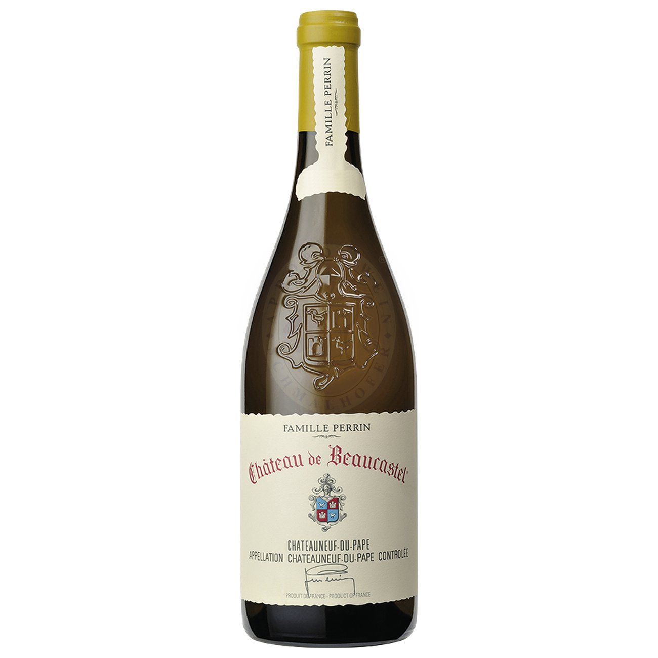 559163 Product Der Châteauneuf-du-Pape AOC Blanc 2023 von Beaucastel präsentiert sich in einem strahlenden Goldgelb. In der Nase entfalten sich Aromen von weißen Blüten, Honigmelone, Pfirsich und Zitrusfrüchten, ergänzt durch eine feine, mineralische Note. 3296184019687