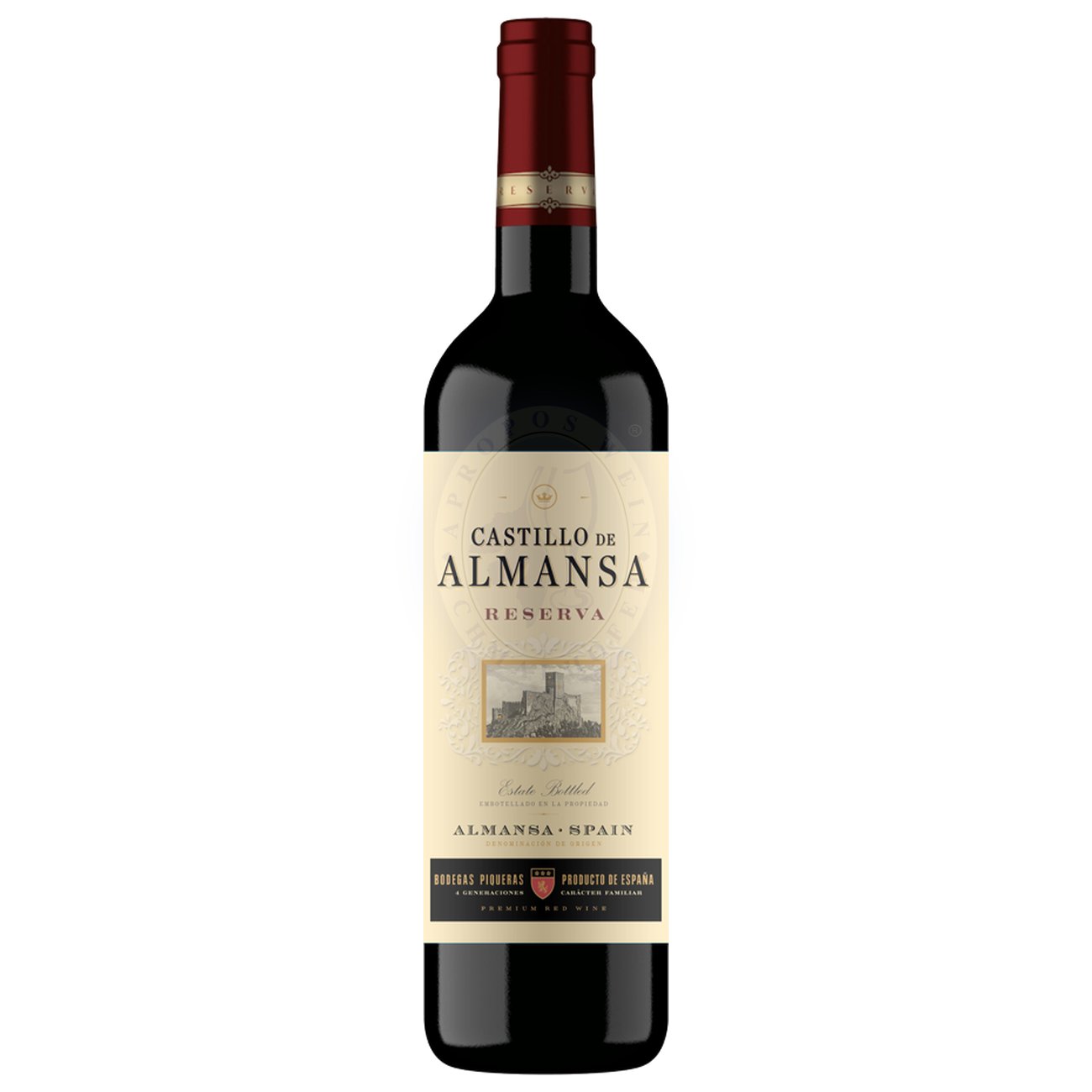 562982 Product Der Castillo De Almansa Reserva D.O. zeigt sich in einem tiefen, rubinroten Farbton mit ziegelroten Reflexen. In der Nase entfalten sich komplexe Aromen von reifen Früchten wie Himbeeren und Pflaumen, ergänzt durch würzige Noten von Vanille und Zimt. 8414837010118-2021