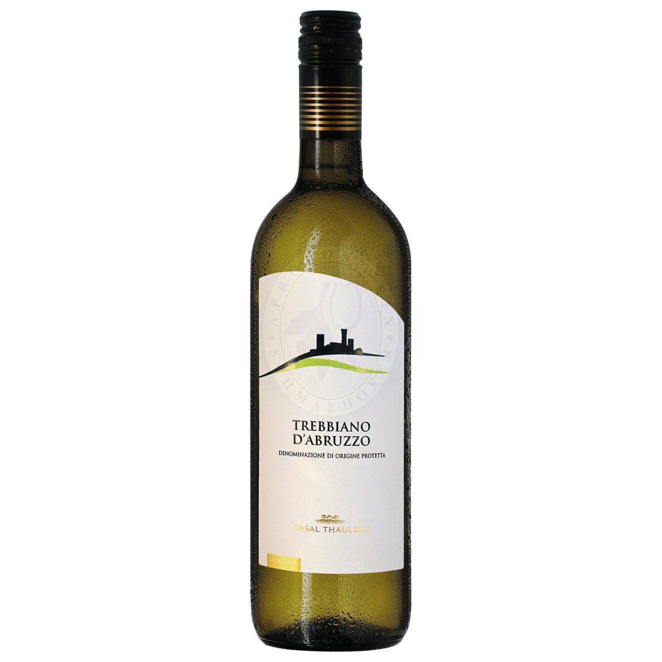632619 Product Im Glas präsentiert sich der Trebbiano d'Abruzzo in einem klaren, hellen Strohgelb. Das Bouquet entfaltet intensive Aromen von reifen Äpfeln und Pfirsichen, begleitet von feinen Kräuternoten. 8001713001317-2024