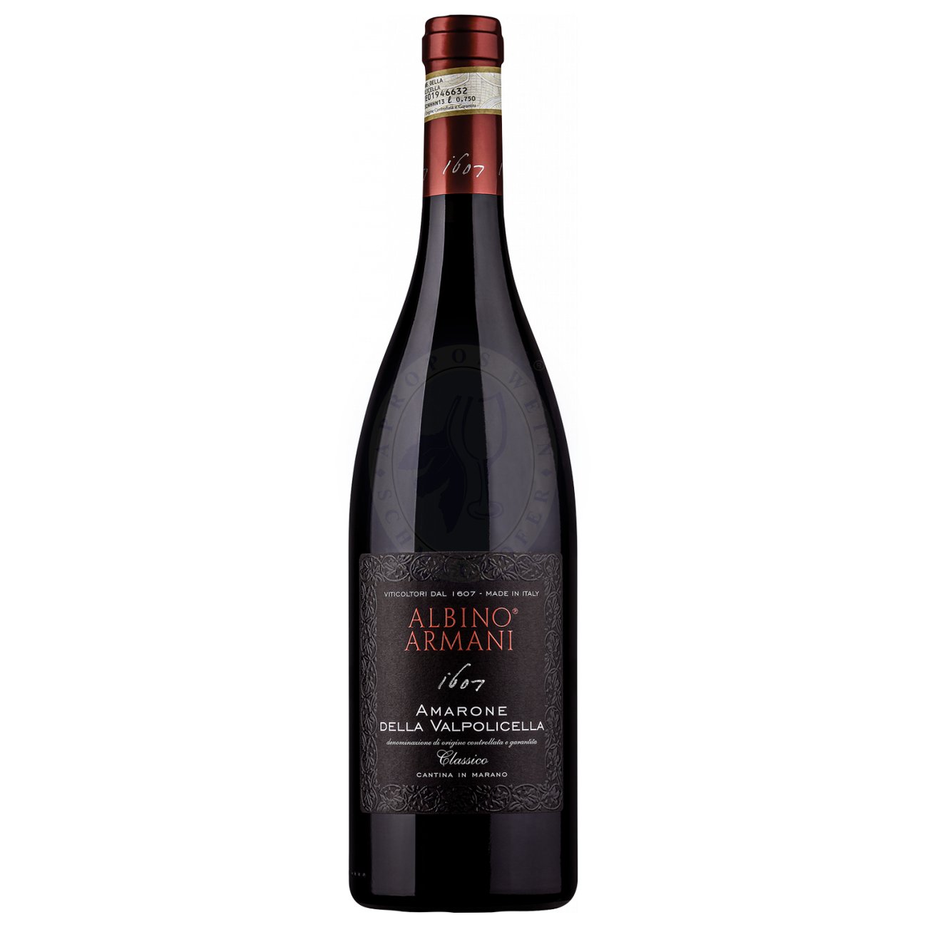 633618 Product Der Amarone della Valpolicella Classico DOCG 2019 von Albino Armani präsentiert sich in einem tiefen Rubinrot mit leicht violetten Reflexen. In der Nase entfalten sich komplexe Aromen von reifen Kirschen, Pflaumen und Rosinen, begleitet von würzigen Noten von Kakao und einem Hauch von Vanille. 8022592123006-2019
