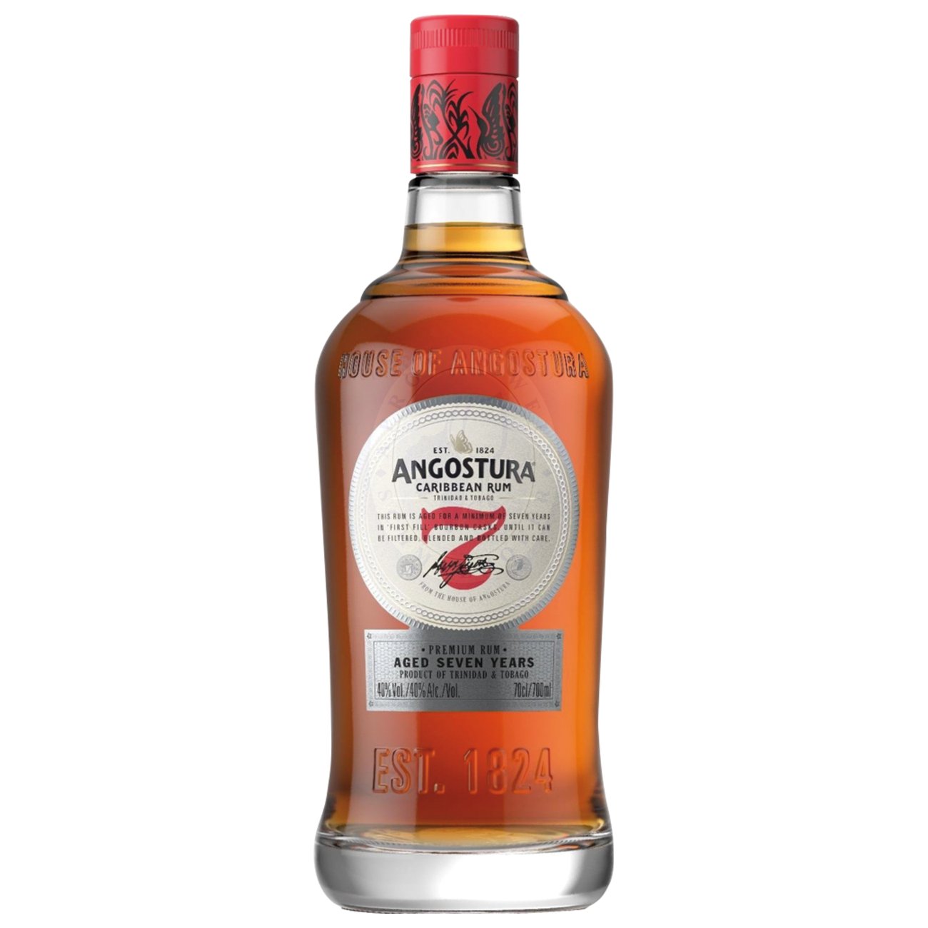 675638 Product Im Glas zeigt sich Angostura 7yo in tiefem Bernstein mit rötlich-goldenen Reflexen. Im Bouquet entfalten sich Noten von dunklem Karamell, Vanille und Rohrzucker, dazu reife Banane, etwas getrocknete Frucht und ein Hauch von Kokos. Feine Anklänge von Kakao, Kaffee, süßen Gewürzen und leicht getoasteter Eiche runden das Duftbild ab und verleihen dem Rum Tiefe und Wärme. 45639